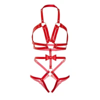 Портупея-тедді з ременів Leg Avenue Studded O-ring harness teddy M Red, екошкіра — Переглянути зображення 5