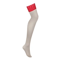 Панчохи Obsessive Ingridia stockings XL/2XL, бежеві з червоною резинкою — Переглянути зображення 3