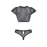 Комплект Passion LEAFA BIKINI black, XXL/XXXL, бюстгальтер-топ з рукавчиками, стрінги-шортики з вирізом — Просмотреть изображение 4