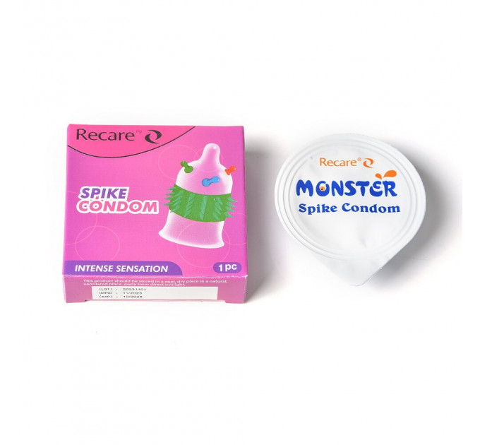 Насадка на член Recare Spike Condom Pink (презерватив з кульками та рядами шипів)