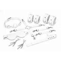 Набір Feral Feelings BDSM Kit 7 White, наручники, поножі, конектор, маска, падл, кляп, затискачі — Просмотреть изображение 1