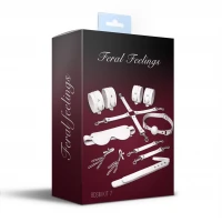 Набір Feral Feelings BDSM Kit 7 White, наручники, поножі, конектор, маска, падл, кляп, затискачі — Просмотреть изображение 2