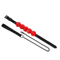 Нашийник з повідцем Liebe Seele Flower Rhythm - Black and Red Leather Flowers collar with Leash — Переглянути зображення 2