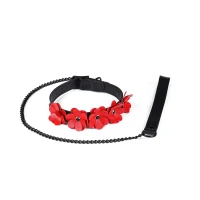 Нашийник з повідцем Liebe Seele Flower Rhythm - Black and Red Leather Flowers collar with Leash — Переглянути зображення 1