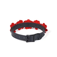 Нашийник з повідцем Liebe Seele Flower Rhythm - Black and Red Leather Flowers collar with Leash — Переглянути зображення 3