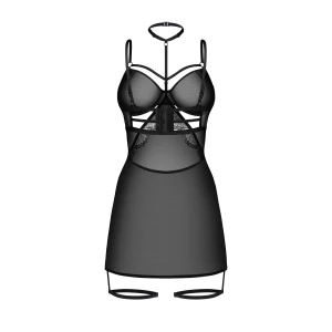 Бебі-дол Obsessive Arrowel Black chemise 2XL/3XL, з декоративним чокером та гартерами