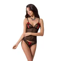 Комплект білизни Passion MELISSA SET L/XL, black, ліф-сорочка зі шнурівкою і трусики — Просмотреть изображение 1
