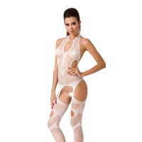 Бодістокінг Passion BS053 white, комбінезон, імітація панчох і пояса — Переглянути зображення 1