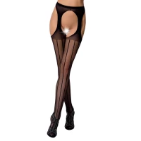 Сітчасті панчохи-стокінги Passion S018 One Size, Black, імітація пояса, сітка з вертикальними смужка — Просмотреть изображение 1