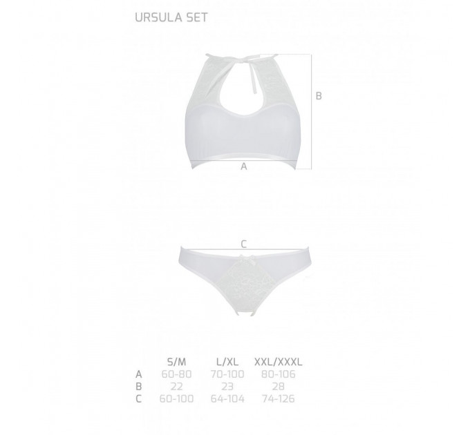 Комплект: бра, трусики з ажурним декором та відкритим кроком URSULA SET L/XL, white