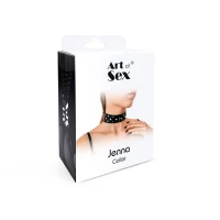 Нашийник з натуральної шкіри із заклепками та стразами Art of Sex - Jenna Collar, Чорний — Переглянути зображення 4