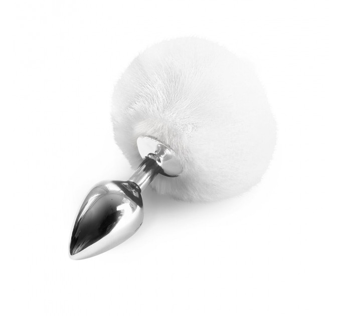 Металева анальна пробка М Art of Sex - Metal Butt plug Rabbit Tail White, діаметр 3,4 см