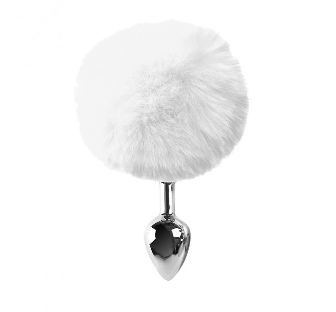 Металева анальна пробка М Art of Sex - Metal Butt plug Rabbit Tail White, діаметр 3,4 см