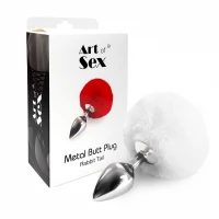 Металева анальна пробка М Art of Sex - Metal Butt plug Rabbit Tail White, діаметр 3,4 см — Переглянути зображення 3