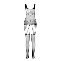 Бодистокинг Passion ECO BS001 One Size black, с доступом, имитация подвязок, флористический декор