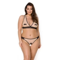 Комплект білизни Passion VIENA SET 4XL/5XL, beige, ліф, стрінги з доступом, бантики — Просмотреть изображение 1