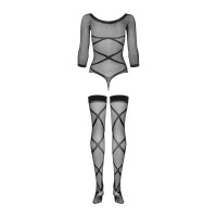 Бодистокинг Obsessive Bodystocking G320 S/M/L, чулки, боди, декор в виде линий