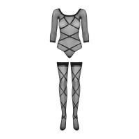 Бодистокинг Obsessive Bodystocking G320 S/M/L, чулки, боди, декор в виде линий