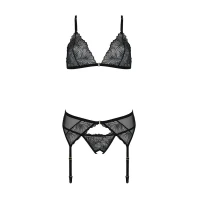 Комплект з відкритим доступом Passion DELIENA SET S/M black, ліф, стрінги, пояс для панчіх — Переглянути зображення 4
