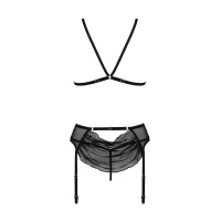 Комплект з відкритим доступом Passion DELIENA SET S/M black, ліф, стрінги, пояс для панчіх — Переглянути зображення 5
