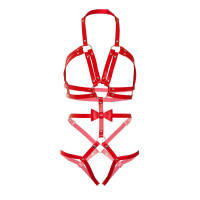 Портупея-тедди из ремней Leg Avenue Studded O-ring harness teddy L Red, экокожа
