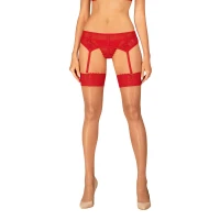 Панчохи Obsessive Ingridia stockings XS/S, бежеві з червоною резинкою — Переглянути зображення 1