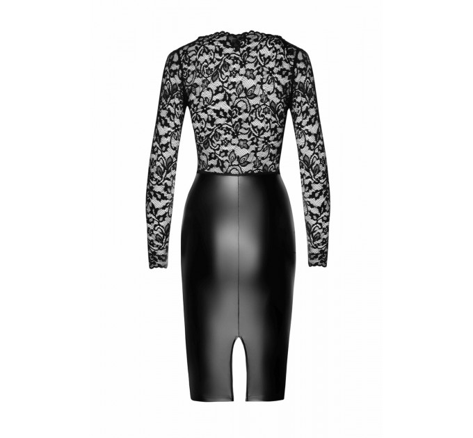 Сукня Noir Handmade F295 Euphoria, XL, black, мереживо, глибоке декольте, спідниця міді під латекс