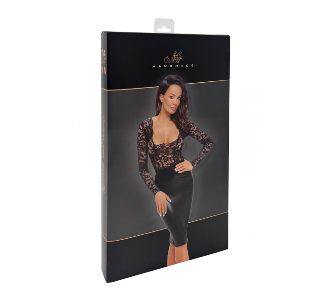 Сукня Noir Handmade F295 Euphoria, XL, black, мереживо, глибоке декольте, спідниця міді під латекс