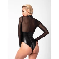 Боді Noir Handmade F321 Edge, M, низ під латекс, верх сітка, блискавка на все тіло, декор кільця — Переглянути зображення 4