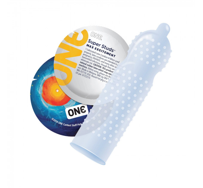 Презерватив ONE Super Studs, 1 шт, з точковим рельєфом, зі змазкою