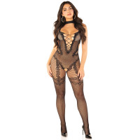 Бодистокинг Leg Avenue Crotchless Bodystocking with Heart One Size, Black