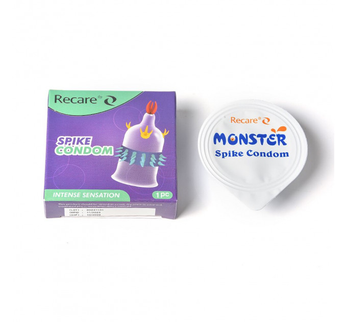 Насадка на член Recare Spike Condom Purple (презерватив з вусиками та рядами шипів)