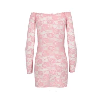 Прозора сорочка з довгим рукавом Passion YOLANDA CHEMISE S/M, pink, трусики — Переглянути зображення 4