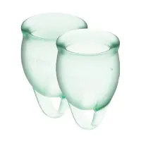 Набір менструальних чаш Satisfyer Feel Confident (light green), 15мл і 20мл, мішечок для зберігання — Переглянути зображення 1