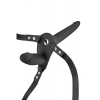 Подвійний страпон з вібрацією Fetish Tentation Vibrating Strap-On with Double Dildo Black — Переглянути зображення 2