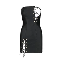 Мінісукня з екошкіри Passion CELINE CHEMISE L/XL, black, шнурівка, трусики в комплекті — Просмотреть изображение 5