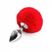 Металева анальна пробка М Art of Sex - Metal Butt plug Rabbit Tail Red, діаметр 3,4 см — Переглянути зображення 1