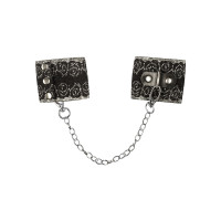 (SALE) Широкі наручники з блискітками та ланцюгом Obsessive A747 cuffs, чорно-срібні