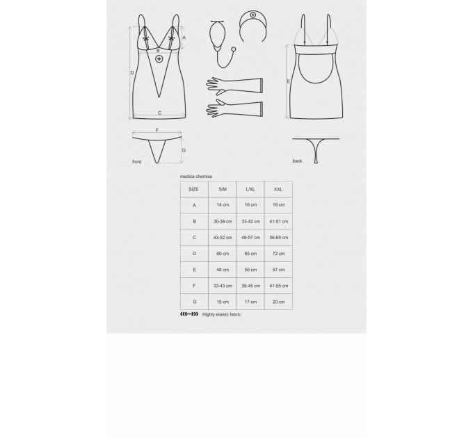 Еротичний мереживний костюм медсестри Obsessive Medica dress 5pcs costume S/M, сорочка, рукавички, с