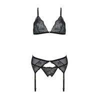 Комплект с открытым доступом Passion DELIENA SET XXL/XXXL black, лиф, стринги, пояс для чулок