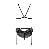 Комплект с открытым доступом Passion DELIENA SET XXL/XXXL black, лиф, стринги, пояс для чулок