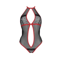 Сітчасте боді з мереживом на грудях Passion SATARA BODY S/M red — Переглянути зображення 3