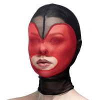 Маска серце сітка з відкритим ротом Feral Feelings - Hearts Mask Black/Red — Переглянути зображення 1
