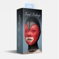 Маска серце сітка з відкритим ротом Feral Feelings - Hearts Mask Black/Red — Переглянути зображення 2