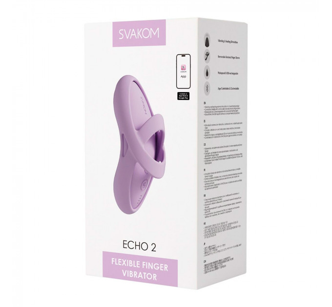 Смарт-вибратор для клитора Svakom Echo 2 Pink Lilac, подогрев до 38 °C, съемная насадка на палец