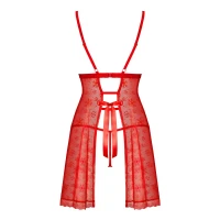Новорічна сорочка Obsessive Claussica L/XL, червона, прозора з візерунком, стрінги в комплекті — Просмотреть изображение 4