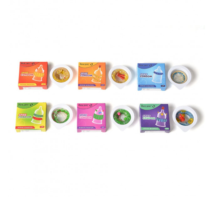 Насадка на член Recare Spike Condom Yellow (презерватив з вусиками та спіраллю шипів)