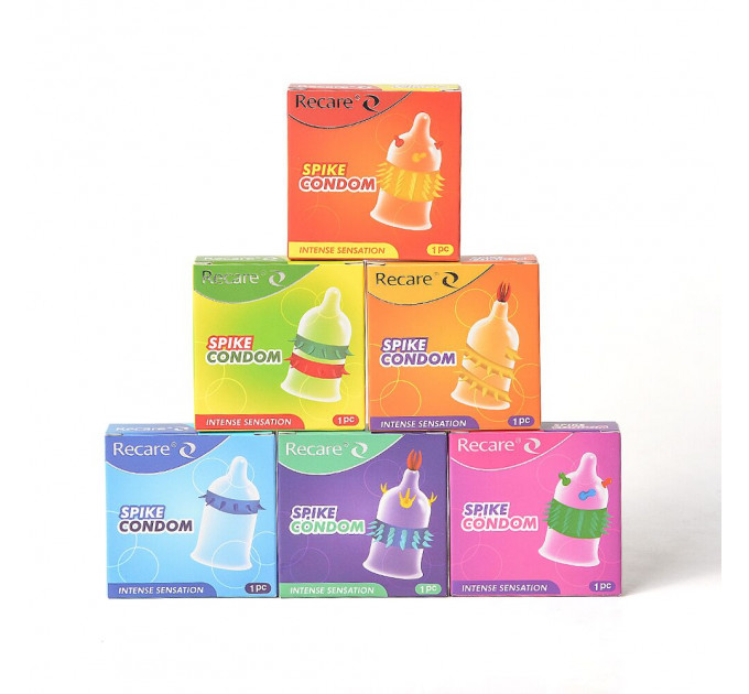 Насадка на член Recare Spike Condom Yellow (презерватив з вусиками та спіраллю шипів)