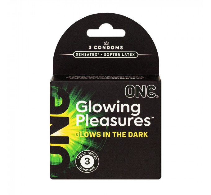 Презервативы ONE Glowing Pleasures, 3 шт, светятся в темноте (мятая упаковка!!!)