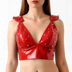Лакований вініловий ліф з шипами Art of Sex - Mistress, червоний, розмір S